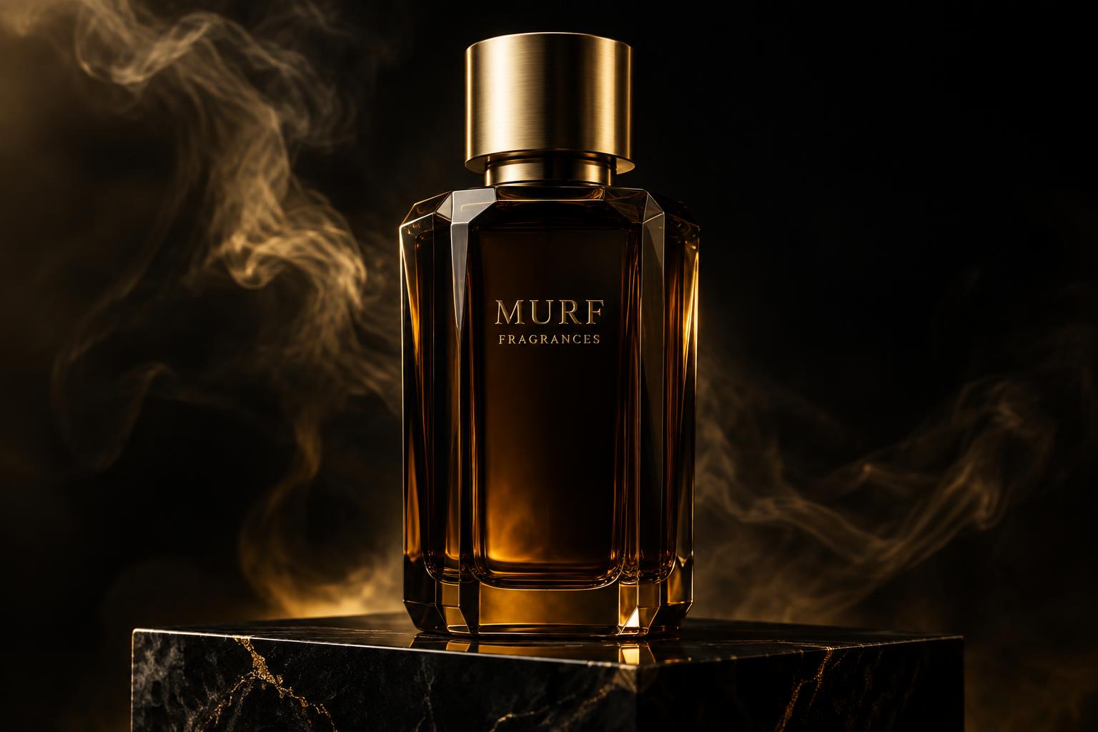 MURF Fragrances bottle on a dark stone plinth